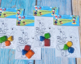 Pirate Boy Themed Coloring Kits with Crayons, Party Fillers - Party Favors - Gem Crayons - Pirate Birthday