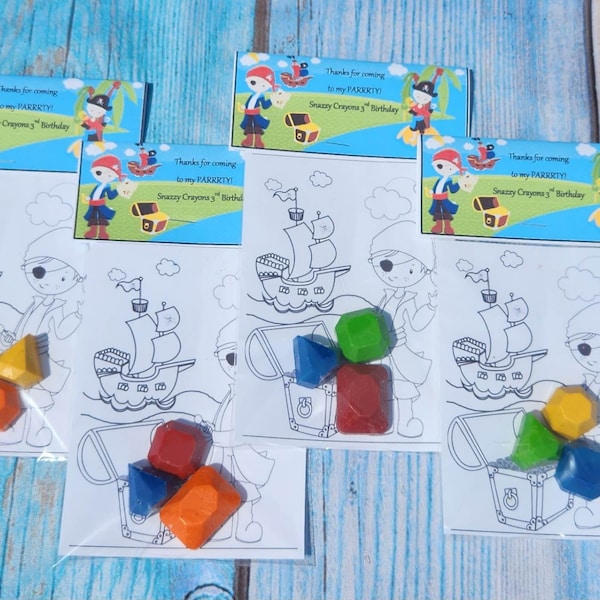 Pirate Boy Themed Coloring Kits with Crayons, Party Fillers - Party Favors - Gem Crayons - Pirate Birthday