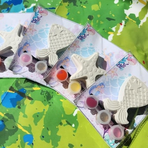 Mermaid Tails and Shell Plaster Paint Kits – DIY Party Favors for Kids, Under the Sea Birthday Craft Activity