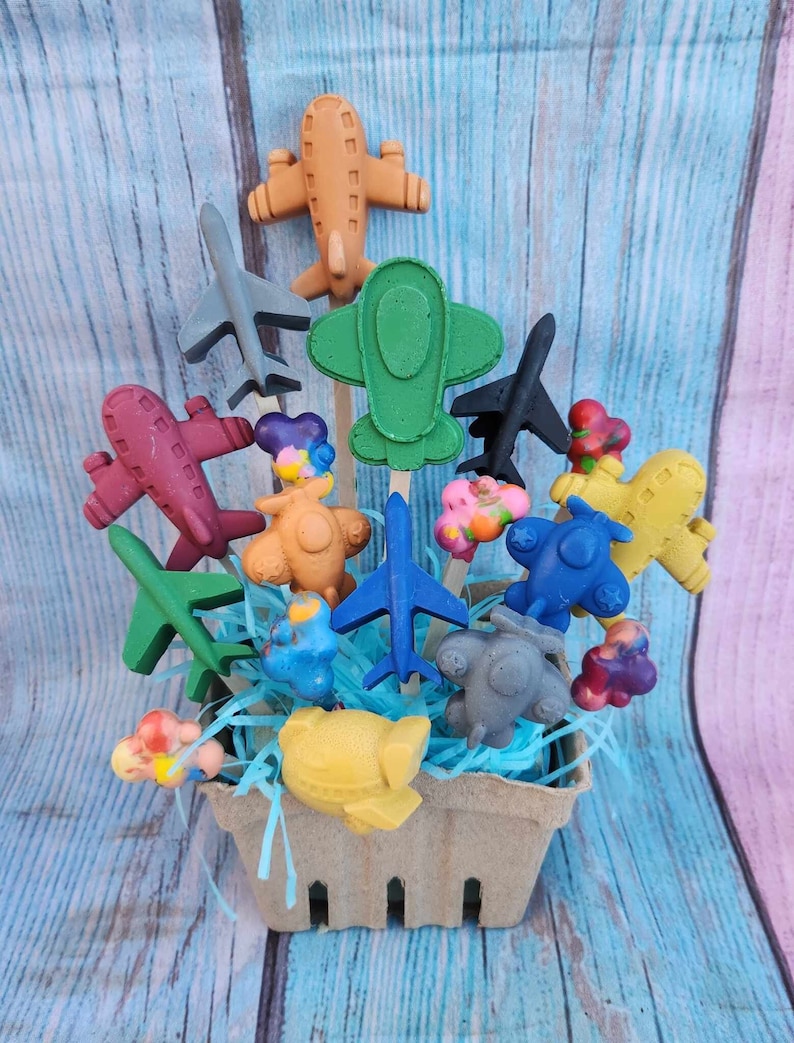 Air Plane Themed Basket Filled of Crayons l Table Center Pieces l Kids Gift Basket l Child's Gift l Party Favors l Boys Gift Basket image 1