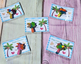 Hawaiian Valentines Day Cards with palm tree crayon l Personalized Valentine's Day Cards l Valentines Day Favors l Kids Valetines Day Cards