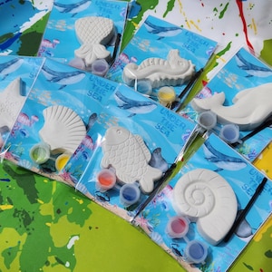 Ocean Themed Kids Paint Kits | Plaster Painting Party Favors | Under the Sea Birthday Activity | DIY Fish Dolphin Starfish Art