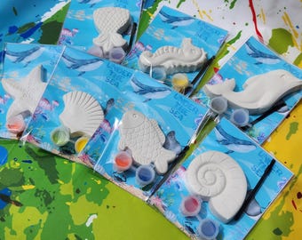 Ocean Themed Kids Paint Kits | Plaster Painting Party Favors | Under the Sea Birthday Activity | DIY Fish Dolphin Starfish Art