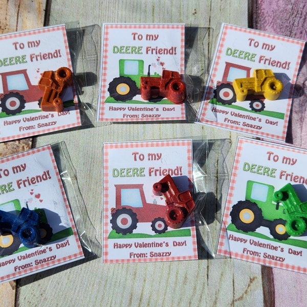 Tractor Valentines Day Cards with Crayons l Personalized Cards l Boy Valentine's Day Cards l Deere Friend Cards l Kids Valetines Day Cards