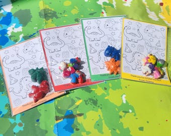 Dinosaur Crayon Party Favors with Coloring Page | Kids Craft Kit | Party Favor | School Goodie Bag | Kids Art Activity