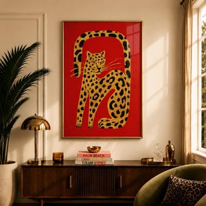 Leoparden-Wandbild, ausgefallener Tierdruck, Doppel-Leopardenposter, eklektische Deko, Barwagen-Deko, trendige Wandkunst