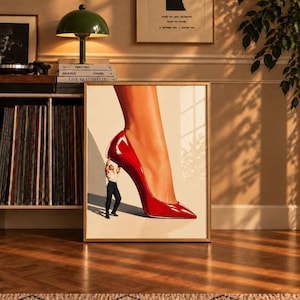 Surreal Red Stiletto Art Print, Tiny Figure, Dark Feminine Decor Poster (Matte Paper)