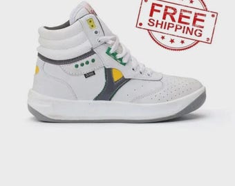 Servis Cheetah White Leather High Top Sneakers: Men's Streetwear Athletic Boots
