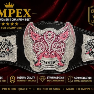 Custom Handmade Pink Wrestling Championship Belt, Personalized Name Plate, Divas Style Champion Belt