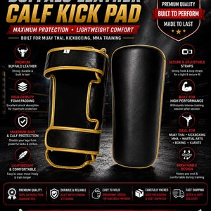 Lightweight Buffalo Leather Calf Kick Pad for Muay Thai, Kickboxing, MMA Training