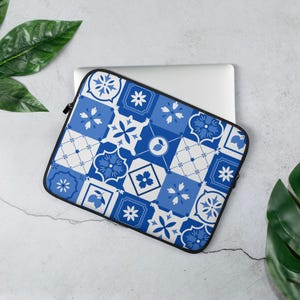 Blue Mosaic Laptop Sleeve 13 Inch, Mediterranean Laptop Case, Italian Tile Computer Sleeve, Stylish MacBook Cover