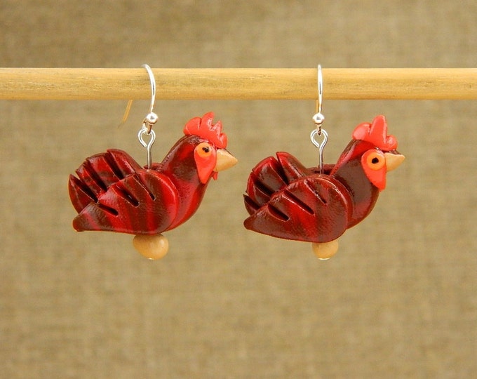 Rhode Island Red Chicken Earrings, A Piece of the Farm, Red Earrings