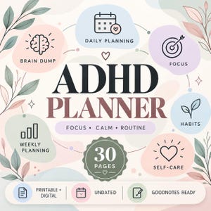 ADHD Planner | Digital Productivity Organizer | Focus Routine Tracker | Executive Function Journal | Undated GoodNotes Printable