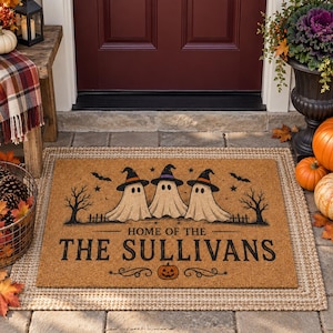 Personalized Ghost Halloween Doormat, Family Name Welcome Mat, Spooky Front Door Mat, Witch Ghost Door Mat, Family Name Mat