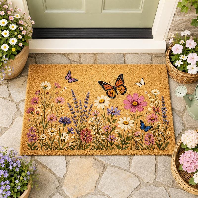 Floral Welcome Mats Flower Coir Door Mat Non Slip Indoor Outdoor 43x74cm UK