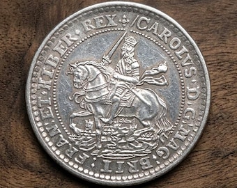 Old British Coins, 1644 Charles I Oxford Crown, Great Britain Rare Antique Coin, England Silver Coins for Collectors, UK Coin Collection