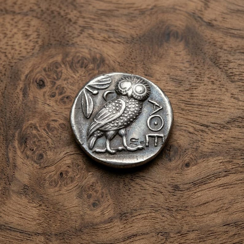 Ancient Greek Silver Coin Athenian Owl Tetradrachm, Athena Owl Coin ...