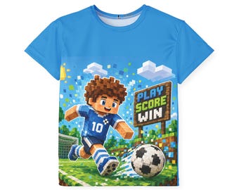 Kids Pixel Soccer T-Shirt Boy | Block Style Football Player Tee | Gaming Soccer Shirt for Boys | Toddler Gamer Gift