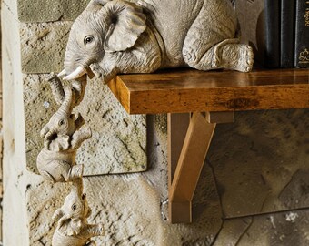 Elephant Family Figurine Set for Shelf Decor, Resin Elephant Statue Gift for Mom, Nursery or Safari Home Accent