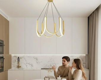 Modern U Shape LED Pendant Light Gold Chandelier Minimalist Ceiling Lamp for Dining Room Bedroom Kitchen Decor