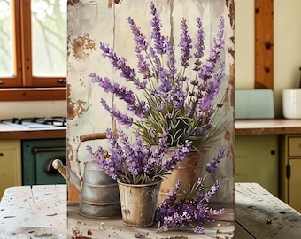 Lavender Flower Metal Wall Sign Rustic Farmhouse Decor for Cottage Kitchen or Garden Room Vintage Style Tin Plaque