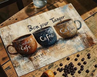 Coffee Bar Mat Vintage French Cafe Decor Absorbent Kitchen Counter Mat for Coffee Lovers Farmhouse Kitchen Style