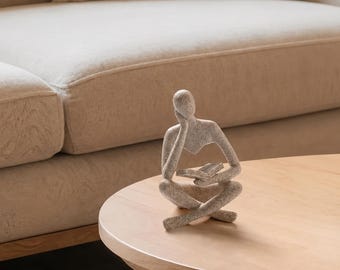 Abstract Reader Sculpture Modern Book Lover Decor Minimalist Thinker Statue for Bookshelf Office Reading Nook