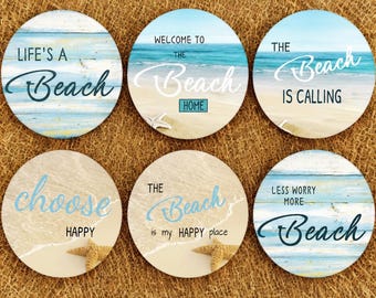 Beach Coaster Set Wooden Drink Coasters Coastal Home Decor Gift for Beach Lovers Ocean Inspired Table Accessories
