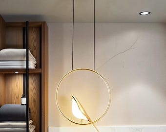 Modern Bird Pendant Light Gold LED Hanging Lamp for Bedroom Nursery Living Room Minimalist Ceiling Lighting