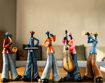 Jazz Band Figurine Musician Resin Statues for Living Room Decor Vintage Music Lover Gift Shelf Display Art