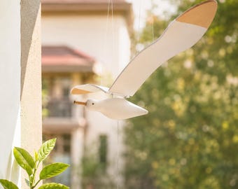 Wooden Flying Seagull Mobile Nursery Decor for Baby Room Coastal Wall Hanging Bird Art Scandinavian Kids Bedroom