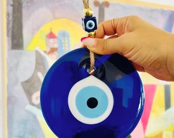 Evil Eye Wall Hanging Blue Glass Nazar Decor for Home Protection Turkish Amulet Gift Housewarming Wall Ornament