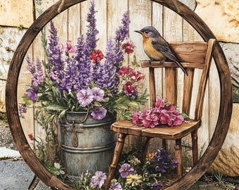 Rustic Bird Wall Decor Wooden Sign, Farmhouse Floral Hanging Plaque for Cottage Home, Vintage Country Living Room Art