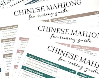 Hong Kong Style Mahjong Scoring Guide | Fan Reference Sheet (Printable PDF, COLOR Pack)