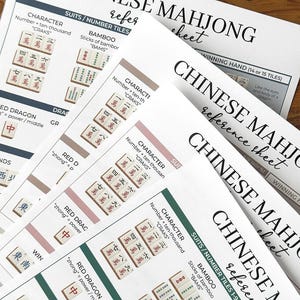 Chinese Mahjong Reference Sheet Printable PDF, COLOR PACK | Beginner Mahjong Guide | Instant Download
