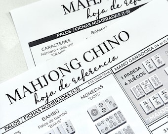 SPAANS - Chinees Mahjong Referentieblad (printbaar PDF, zwart-wit pakket) | Mahjonggids voor beginners | Direct downloaden