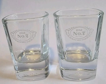 2 Jack Daniels Old No 7 Square Shot Glasses Heavy Base Whiskey Barware