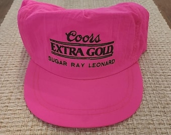 Vintage Sugar Ray Leonard Coors Extra Gold Hot Pink Neon Promotional Strap Back Hat