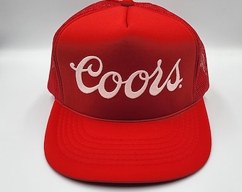 Vintage Coors  Beer Trucker Hat Red Mesh Snapback Cap 80s 90s