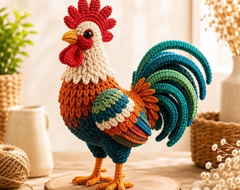 Realistic Rooster Crochet Pattern PDF | Amigurumi Farmhouse Bird
