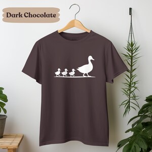 Comfortable unisex cotton tee with simple duck silhouette design dark chocolate