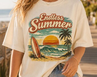 Endless Summer Retro Graphic Shirt, Beach Vacation Shirt, Vintage Graphic Tee, Comfort Colors 1717 Shirt, Beach Lover Gift