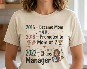 Personalized Chaos Manager Mom Shirt, Funny Mom Life Graphic Tee, Promoted To Mom Of 2 Shirt, Mothers Day Gift