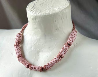 Handmade Textile Necklace – Pink Fiber Art Necklace – Minimalist Fabric Jewelry – Wearable Art – OOAK