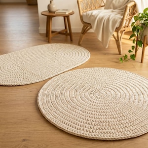 Crochet Rug Pattern Set of 2 PDF | Round and Oval Macrame Cord Rugs | Beginner Friendly Easy DIY Home Decor | Digital Download