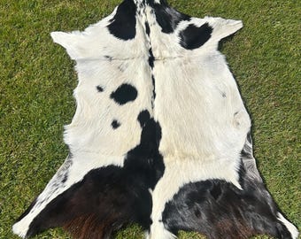 Natural Goat Hide Rug Black White Hair-On Leather Floor Accent (36*23inches
