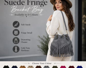 Italian Suede Leather Fringe Hobo Shoulder Bag – Oversized Slouch Tote handbag