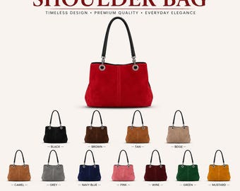 Women real  Italian Suede Leather 3 Compartment  Bag Ladies Shoulder Cross body Handbag