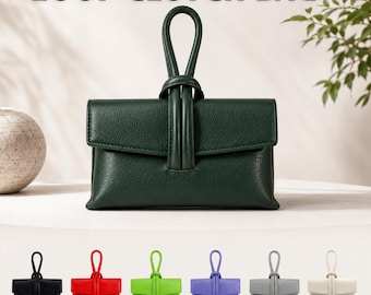 Genuine Leather Loop Clutch Bag, Italian Crossbody Shoulder Purse