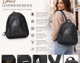 Lorenz Italian Leather Backpack, Women's Genuine Leather Rucksack, Travel Bag
